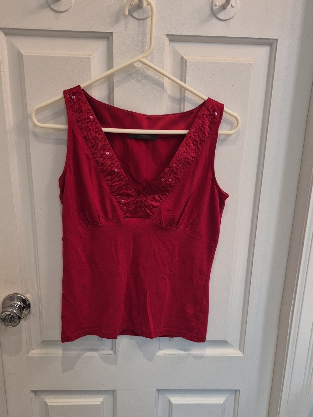 Liz Claiborne Raspberry V-Neck Sequin Trim Camisole